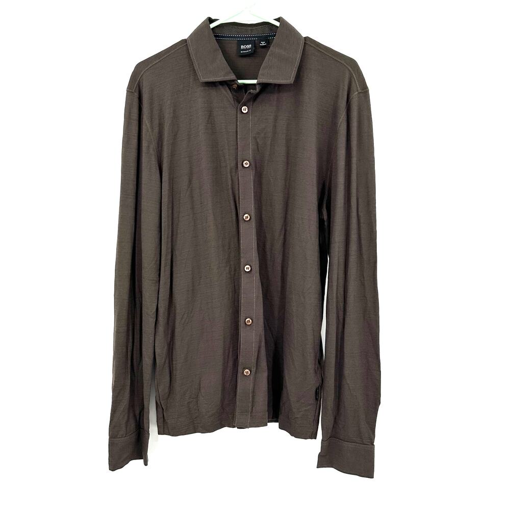 Hugo Boss Size Large Shirt‎ Brown Button Up Regular Fit Basic Workwear Neutral